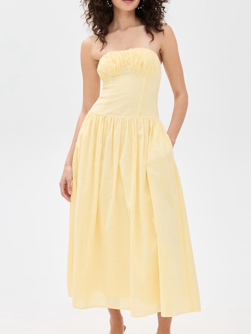 Seven Wonders Poppy Strapless Midi Dress Yellow Size Small | Worn Once